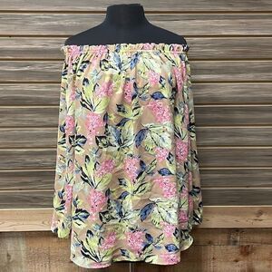 NWT Jones New York Women's Floral Linen Smocked Blouse Size Large